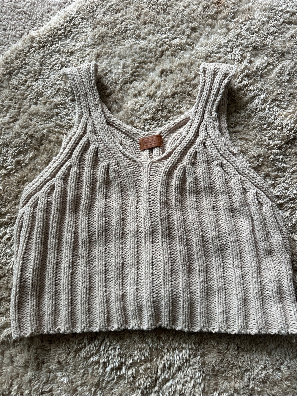 Roxy Neutral Cream Ribbed Knit Crop Top